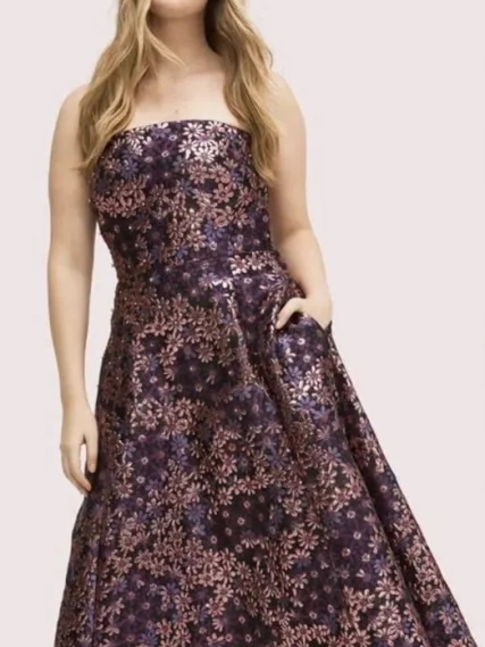 Kate Spade Sz 10 Strapless Floral Sequin A-Line Dress in Plum NWOT